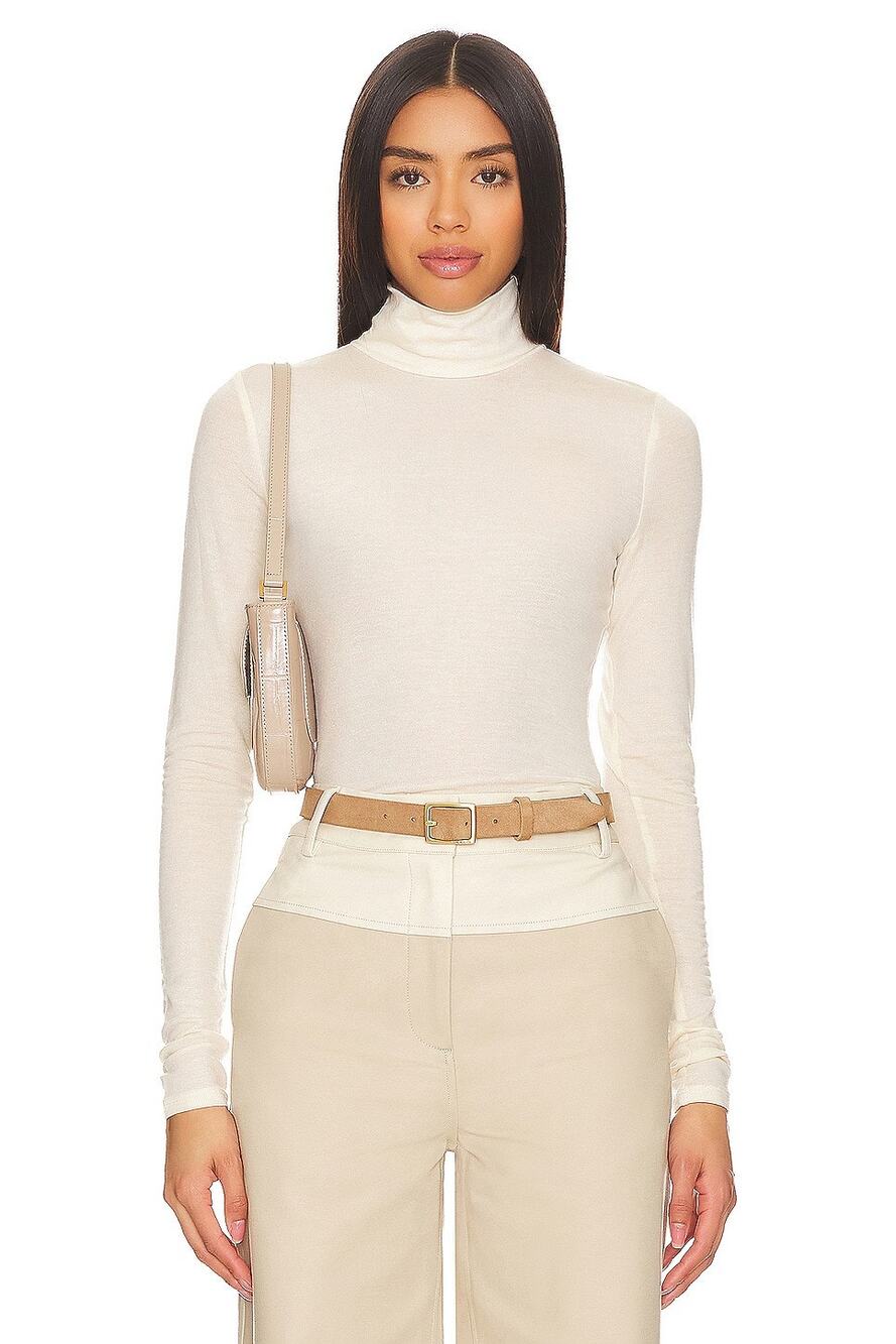 Camila Coelho Camila Turtleneck Top Long Sleeve Jersey Minimalist Cozy Work S